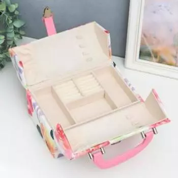 Шкатулка кожзам для украшений сундучок "Акварельные цветы" розовые 15х15х22,5 см