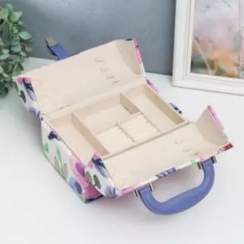 Шкатулка кожзам для украшений сундучок "Акварельные цветы" сиренево-фиолетовые 15х15х22,5 см 68937