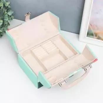 Шкатулка кожзам для украшений сундучок "Геометрия с зелёным" 15х15х22,5 см