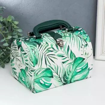 Шкатулка кожзам для украшений сундучок "Пальмовые листья" 15х15х22,5 см