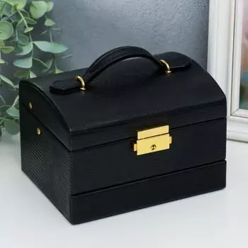 Шкатулка кожзам для украшений сундучок "Рептилия графит" комбинированная 10,5х12х16 см