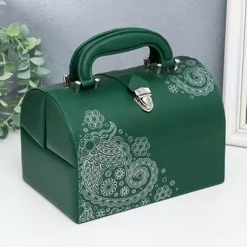 Шкатулка кожзам для украшений сундучок "Восточные огурцы" глубокий зелёный 15х15х22,5 см