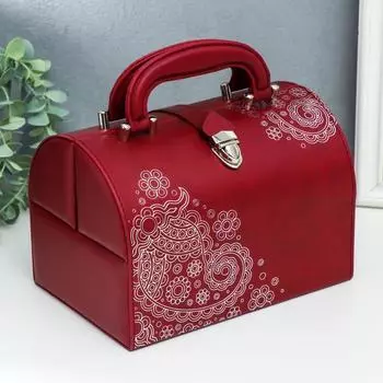 Шкатулка кожзам для украшений сундучок "Восточные огурцы" красный 15х15х22,5 см