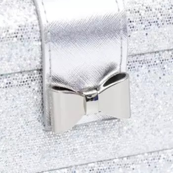 Шкатулка кожзам для украшений сундук с бантом "Мелкие квадратики. Серебро" 13,5х16,5х23 см