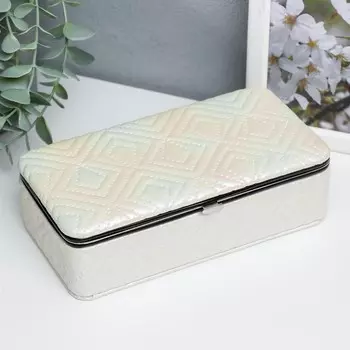 Шкатулка для украшений «Узор из ромбов. Белый перламутр», с зеркалом, искусственная кожа, 69.818.5 см