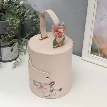 Шкатулка кожзам для украшений "Яблоневый цвет" бежевая 14х17х14 см