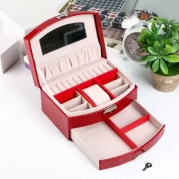 Шкатулка кожзам под бижутерию "Красный глянец" 20х15х11 см