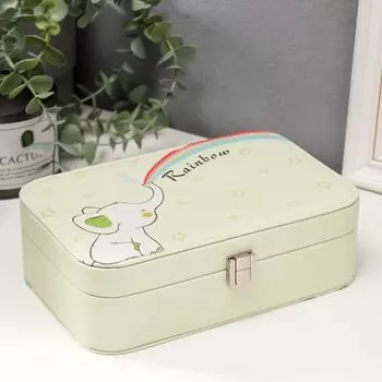 Шкатулка кожзам под часы 1 отделение и бижутерию "Слонёнок и радуга" 7х22,5х14,5 см