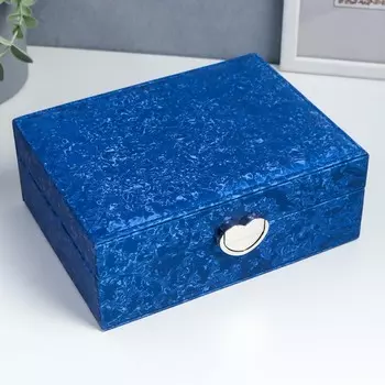 Шкатулка кожзам под часы 2 отделения и бижутерию "Под бархат" ярко-синяя 8х15,5х20,5 см