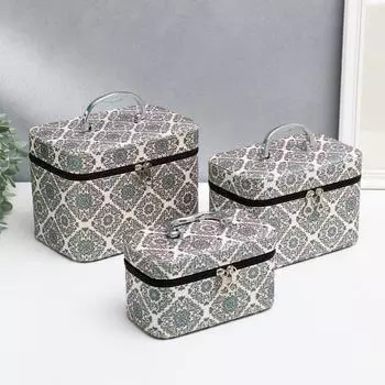 Шкатулка кожзам с зеркалом "Восточный рисунок" н-р 3шт 10,5х19х10,5 14х21х13 17х23х15см