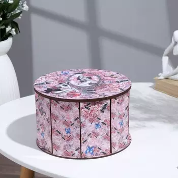 Шкатулка круглая "Розовая",d-20см, h-12,5см