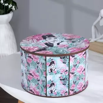 Шкатулка круглая "Зелёная",d-20см, h-12,5см