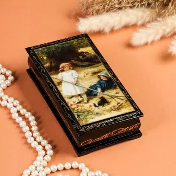 Шкатулка - купюрница «Девушки с котёнком», 8,517 см, лаковая миниатюра