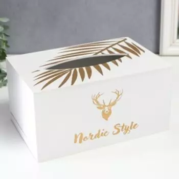 Шкатулка МДФ для салфеток "Золотой олень" белая 10х13х20 см