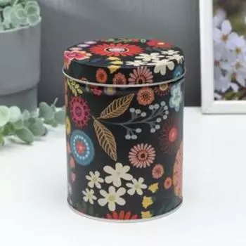 Шкатулка металл цилиндр "Цветы на чёрном" набор 4 шт 9,5х6; 11х7,5; 12,5х9; 14х10,5х10,5 см 535240