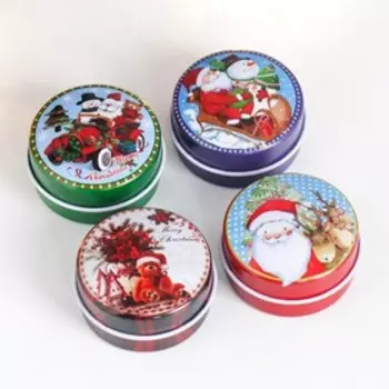 Шкатулка металл круг "Зимняя сказка" МИКС 4х4х2,8 см