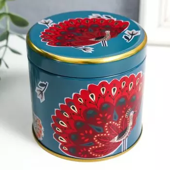 Шкатулка металл круглая "Красный павлин" 8,3х8,5х8,5 см