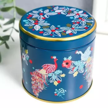 Шкатулка металл круглая "Листочки на синем" 8,3х8,5х8,5 см