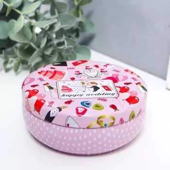 Шкатулка металл круглая "Молодожёны" 4,5х11х11 см