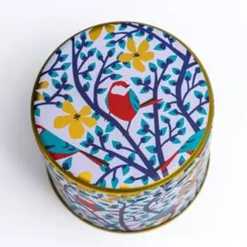 Шкатулка металл круглая "Птица на деревце с цветком" 8,3х8,5х8,5 см