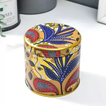 Шкатулка металл круглая "Растения и восточные огурцы" 8,3х8,5х8,5 см