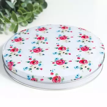 Шкатулка металл круглая "Розочки на белом" 2,5х17х17 см
