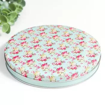 Шкатулка металл круглая "Розовые розы на зелёном" 2,5х17х17 см