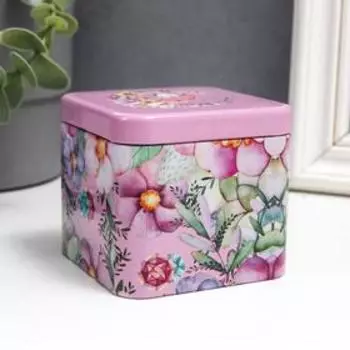 Шкатулка металл квадрат "Единорог в цветах " 6,7х7,5х7,5 см