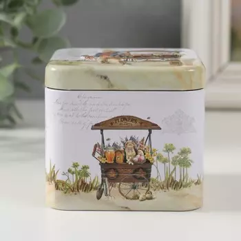 Шкатулка металл квадрат "Крольчата с яйцом" 7,5х7,5х6,5 см