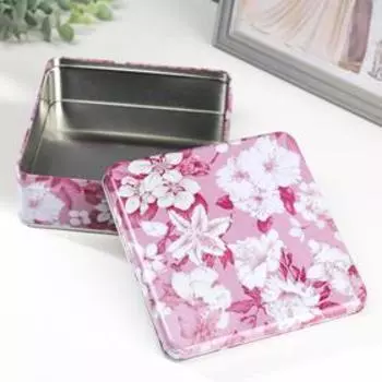 Шкатулка металл квадрат "Лилии на розовом" 6х17х17 см