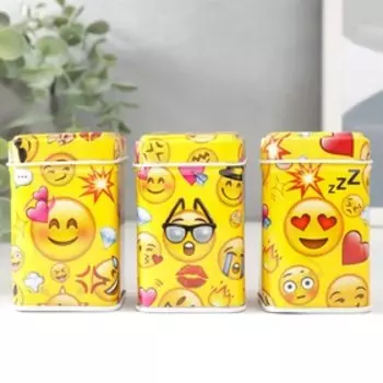 Шкатулка металл квадрат "Смайлик" МИКС 4,5х4,5х7 см