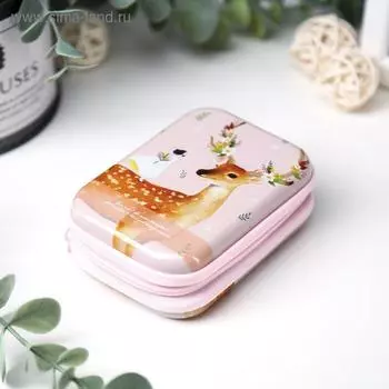 Шкатулка металл на молнии "Олень с цветущими рогами и девочка" 9х6,5х3,3 см