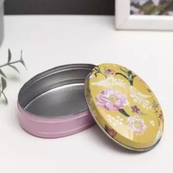 Шкатулка металл овал "Цветы и путешествия" МИКС 3,2х6,2х8,7 см