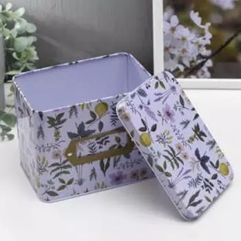 Шкатулка металл прямоугольная "Цветы и разнотравье" 12,7х10,8х15,8 см