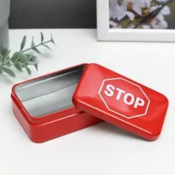 Шкатулка металл прямоугольная "Дорожный знак - Stop" 3,1х6,6х9,5 см