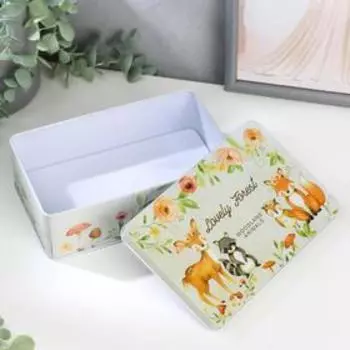 Шкатулка металл прямоугольная "Лесные звери" 5,5х18,5х12 см