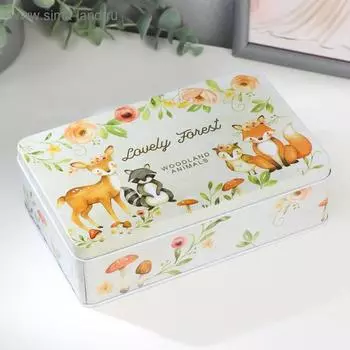 Шкатулка металл прямоугольная "Лесные звери" 5,5х18,5х12 см