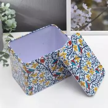 Шкатулка металл прямоугольная "Птички на цветущих ветках" 12,7х10,8х15,8 см