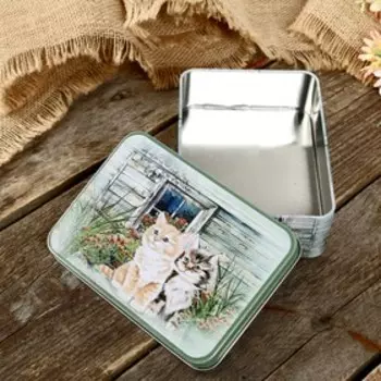 Шкатулка металл прямоугольная "Собаки и кошки" МИКС 4,2х14х10 см