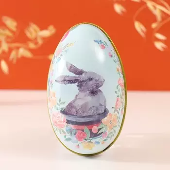 Металлическая шкатулка-яйцо «Пасхальный зайка в горшке», для украшений, хранения мелочи, 76.511 см