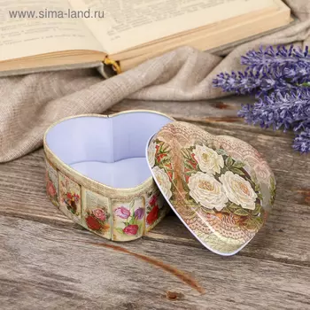 Шкатулка металл сердце "Белые пионы" 4,2х9х9 см