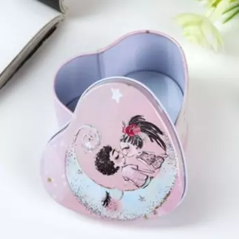 Шкатулка металл сердце "Влюблённые на месяце" 4х7х7 см