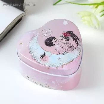 Шкатулка металл сердце "Влюблённые на месяце" 4х7х7 см
