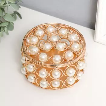 Шкатулка металл "Жемчужины" круг золото 5х10,6х10,6 см