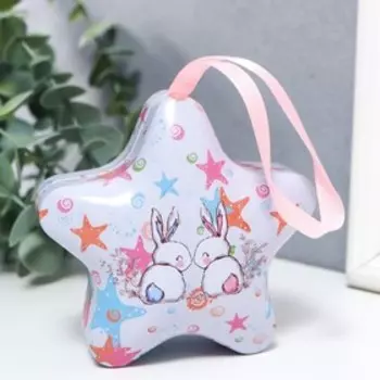 Шкатулка металл звёздочка "Зайчата" 5х10х10 см