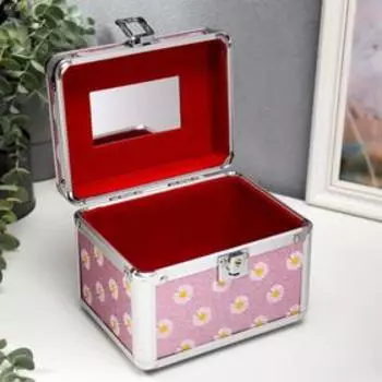 Шкатулка металлокаркас сундучок "Белые ромашки на розовом" 13х16,7х12,8 см