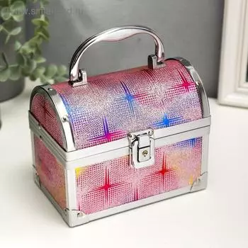 Шкатулка металлокаркас сундучок "Вспышки разноцветные на розовом" 13х16,5х10,5 см