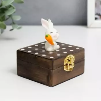 Шкатулка музыкальная механическая "Зайчик с морковкой" 7,5х6,5х8,5 см
