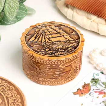 Шкатулка для украшений «Парусник», 6035 мм, береста