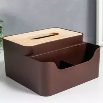 Шкатулка пластик д/салфеток+подставка "Скандинавский стиль" коричневая 10х17,5х17,5 см